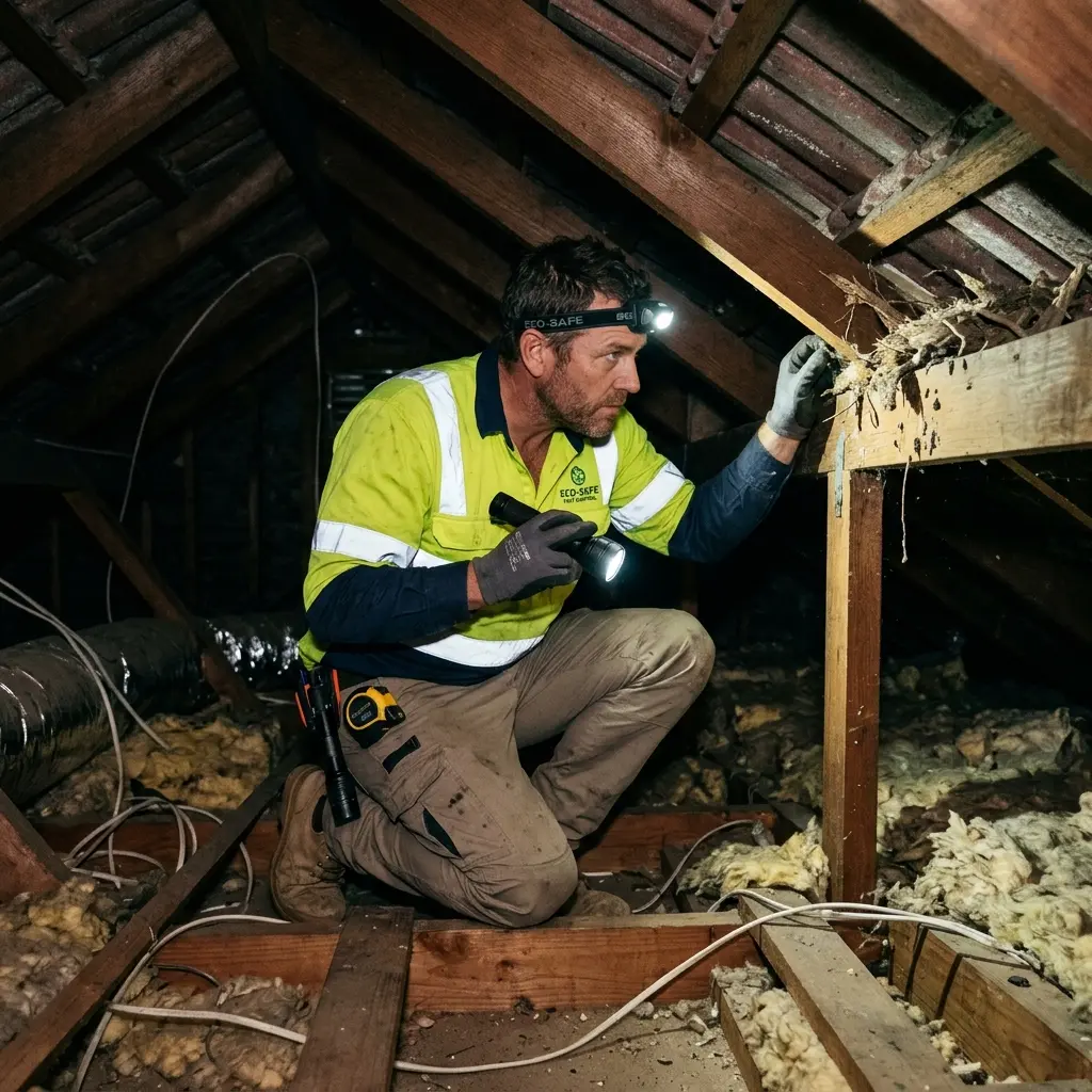Technician inspecting a Flemington subfloor void for a deceased cat