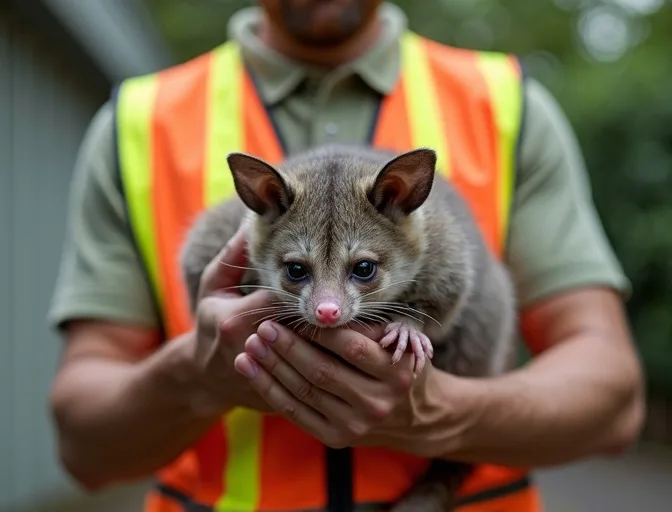 Animal handler safely recovering a deceased possum in Flemington